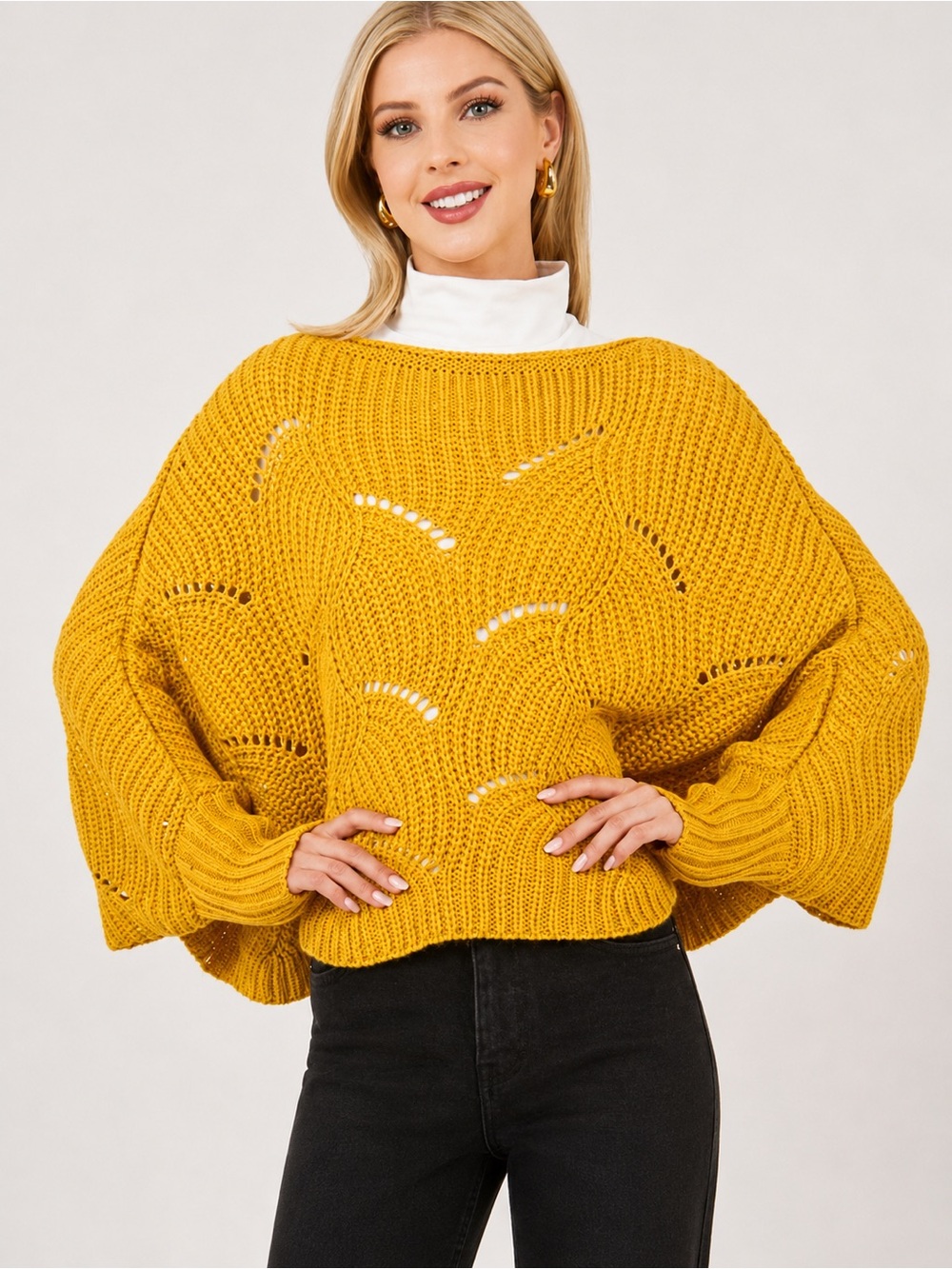 Sweater Poncho w/Sleeves in Mustard